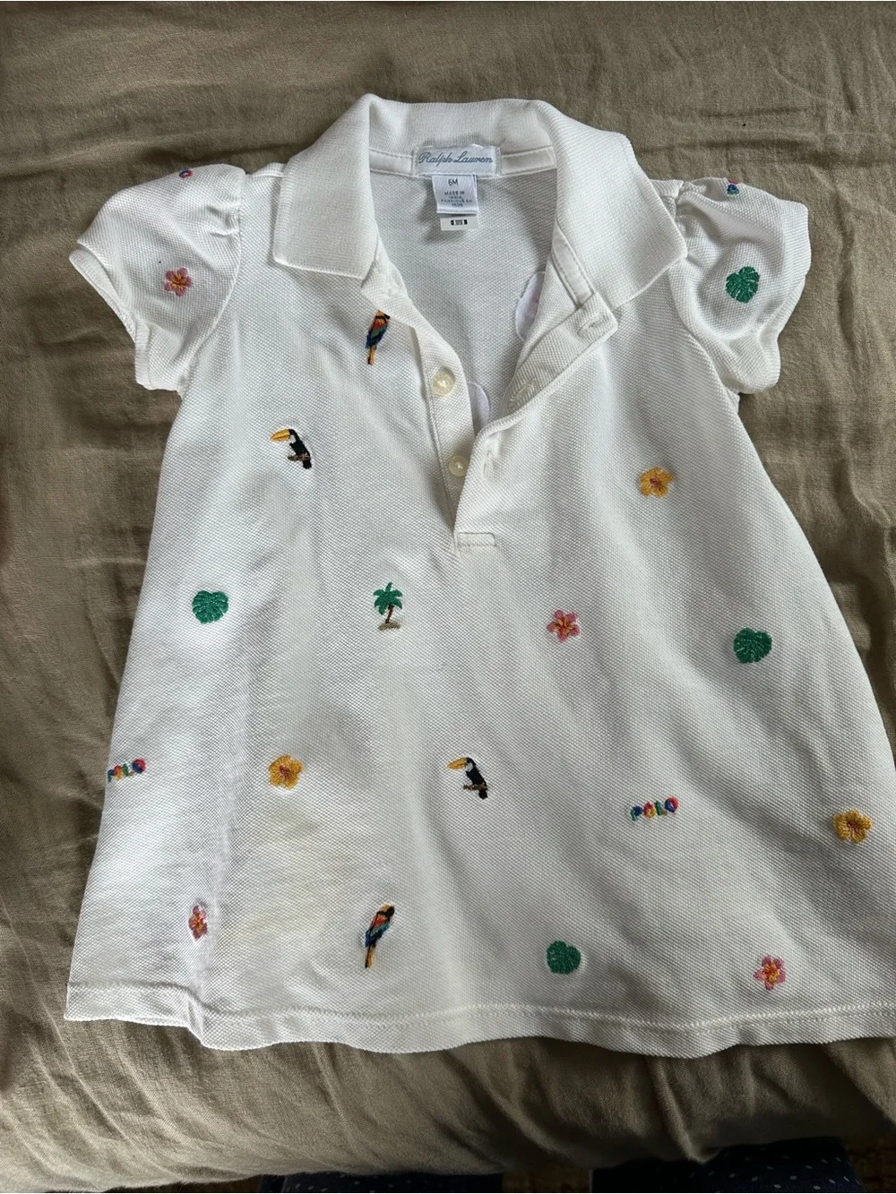 Ralph Lauren White Girls' Embroidered Tropical Polo Tunic size 6 months
